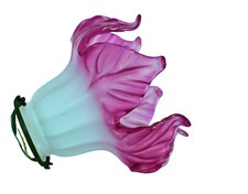 Ancienne tulipe pour lampe couleur  Framboise verre feuille griffe art nouveau