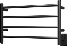 Towel Warmer 4 Bar Towel Dryer Wall-Mounted Plug-In Bath Towel Heater - Matte Bl