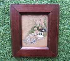 Ancien tableau miniature scène galante romantique dans le goût du XVIIIe siècle.