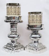 2 Bath & Body Works Mercury Glass Pedestal Stand Candle Holder Tall White Barn