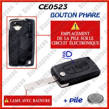Plip Clé COMPATIBLE CITROEN C1/C2/C3/C4/C5/C8 Picasso/Bouton Phare CE0523 + pile