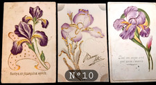 N° 10   Lot de  3 Cartes Postales Anciennes Gaufrèes  Thème Yris    Ecrites