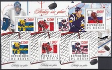 PK23806/ BENIN – ICE HOCKEY – MINT MNH SET OF BLOCKS & SOUVENIR SHEET