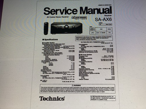 Technics ax6 service - technics,