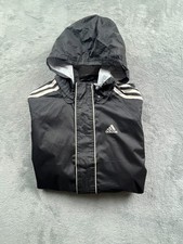 Veste Adidas noire à capuche – coupe-vent imperméable 3 bandes, taille 14A / 164