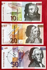 N°113 3 BILLETS DE BANQUE 10/20/50 TOLARJEV SLOVÉNIE 1992 NEUF / UNC