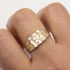 Bague Carrée Mens Nugget En Or Jaune Massif 14K TOUTES TAILLLES
