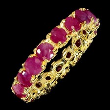 925 Bague en Argent Rond Rubis