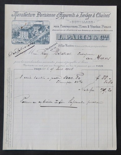 Billhead facture paris 1906 - billhead,