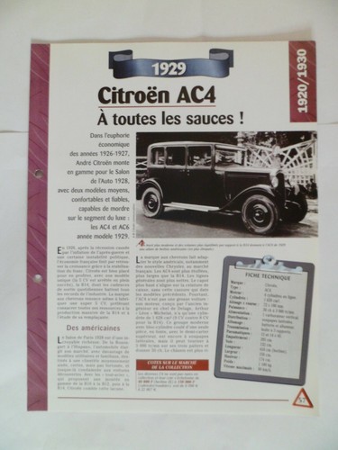 Carte fiche auto citroen ac4 - fiche,