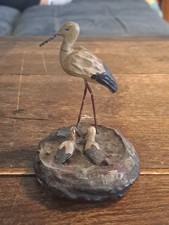 Sculpture Animalière Ancienne Famille Cigogne Platre Patiné Art Populaire 