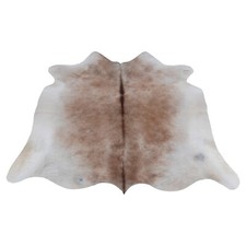 Véritable Marron et Blanc Cuir de Vache Tapis – Petit Naturel à Poils Accent Mat