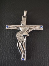 Johnny Hallyday Pendentif Croix Guitare 7 x 5.8 cm + collier offert!! Acier 316L
