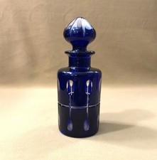 CRISTALLERIES DE NANCY flacon à parfum ART DECO cristal taillé doublé bleu 17 cm