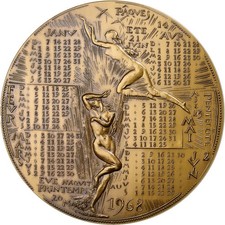 France, Médaille, Calendrier, Adam et Eve, 1968, Bronze, SPL, Corbin