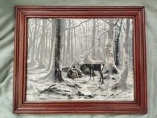 Ancienne SOIE TISSEE NEYRET Frères d'après ROSA BONHEUR  Sous bois Chasse Cerfs