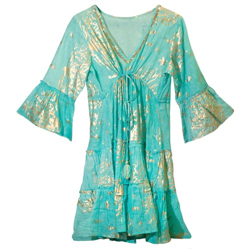 Turquoise gold coral print - turquoise,