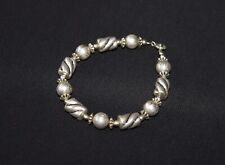 Vintage bijou fantaisie ancien bracelet femme perles plastiques argentées