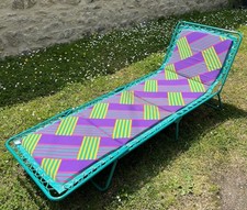 Transat Pliant Bain de Soleil Chaise Longue Métal et Tissu  Vintage TBEG