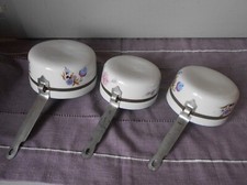 3 CASSEROLES Vintage En faience BLANCHE et FLEURS années 1960