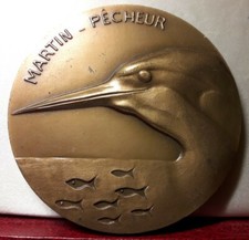 1978 rare MÉDAILLE 68mm bronze par Lhoste martin pêcheur ANIMAUX