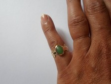 bague en plaqué or, cabochon d'agate verte, t. 50