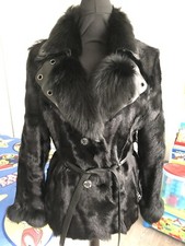 Giorgio Veste En Fourrure Véritable Noir Taille 38 En Excellent État