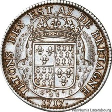 P9676 Rare France Jeton Etats de Bretagne Louis XV États De Dinan 1717 Argent