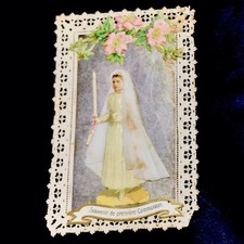 Ancienne Image Pieuse Dentelle Ajoutis Chromo Tissu Communiante communion
