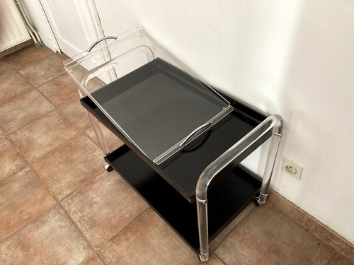Table roulante noir plexi - table,