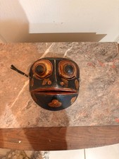 Ancien Asiatique Bali Balinais Masque Grenouille Fait Main Sculpté Bois