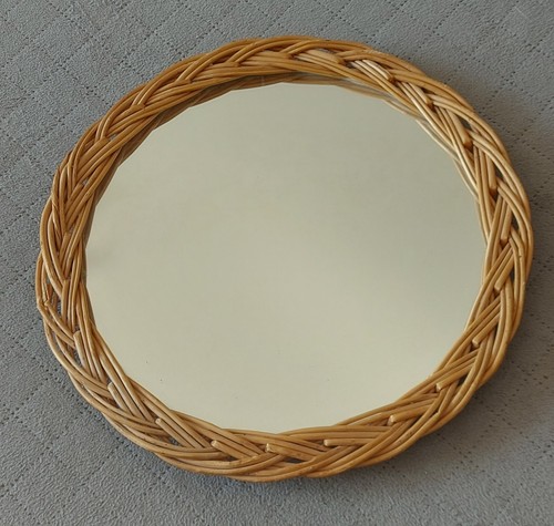 Ancien miroir rond rotin - en,