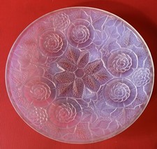 Coupe en verre bleu opalescent décor floral ART DECO made in France