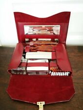 Ancienne Trousse Nécessaire de Toilette Cuir Bordeaux 8 Éléments Vintage