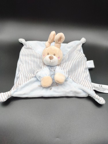 Doudou lapin plat bleu - lapin,