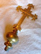 ANCIEN CROIX PROCESSION?HAMPE BANNIERE?BRONZE BOIS/H.47cm/0,850kg/EGLISE/RELIQUE