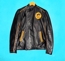 blouson de moto FURYGAN  vintage en cuir noir et orange taille S