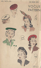 Patron De Couture Vintage Vogue Des Années 1940 S:22" Chapeau Beret (R908)