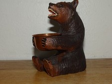 Bel Ours en Bois Sculpté Ancien Forêt Noire Pyrogène Pot à Miel