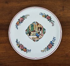 magnifique plat en céramique blanc décor alsace multicolore déco de table signé