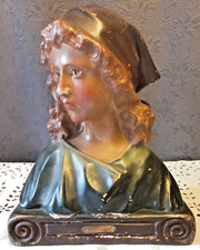 Buste de femme en plâtre polychrome intitulé "Coquette", artiste non connu