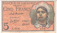 BILLET DE 5 FRANCS 2/10/1944 BANQUE D'ALGÉRIE