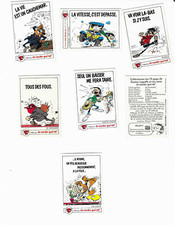Lot de 7  autocollants Gaston Lagaffe Franquin, la vache qui rit