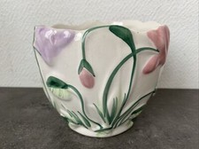 ancien joli cache pot ceramique decor fleurs deco pot retro