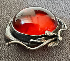 BROCHE AMBRE EN ARGENT MASSIF 925 STYLE ART NOUVEAU.