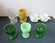 7 coquetiers en verres ,opaline de foire ,opales. Petits défauts