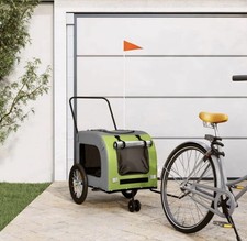 Remorque De Vélo Grise Verte Animaux Chien Chat Caisse Transport 3 Roues Drapeau