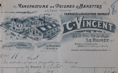 Facture 1910 raincy - 1910, le