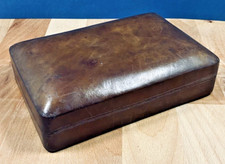 Ancienne boîte, coffret à bijoux rectangulaire en cuir vintage patiné