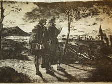 Ecole FRANCAISE XIX RARE GRAVURE EAU FORTE FAUST NEO GOTHIQUE CLAIR OBSCUR 1860